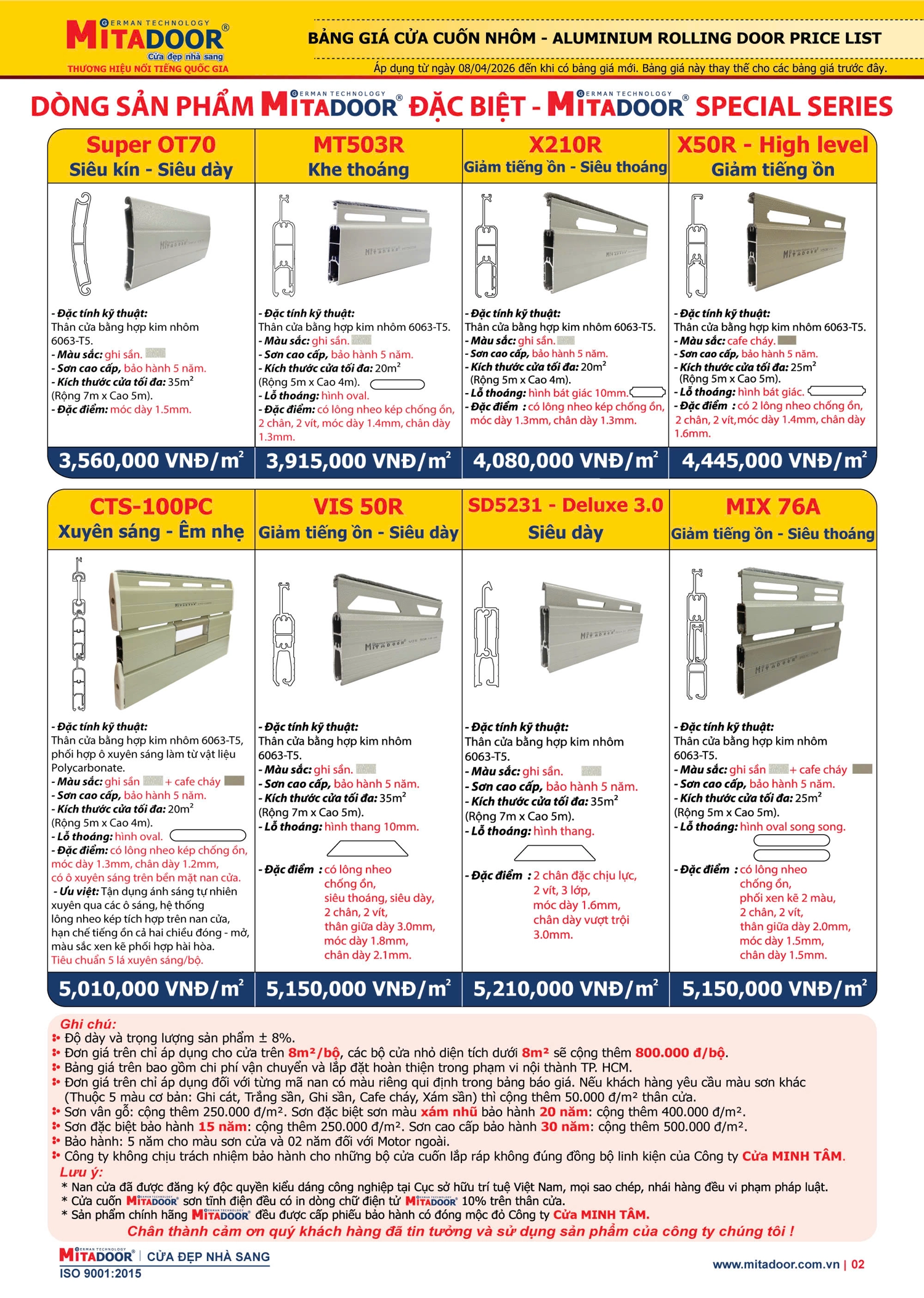 Báo giá dòng cửa cuốn đặc biệt Mitadoor