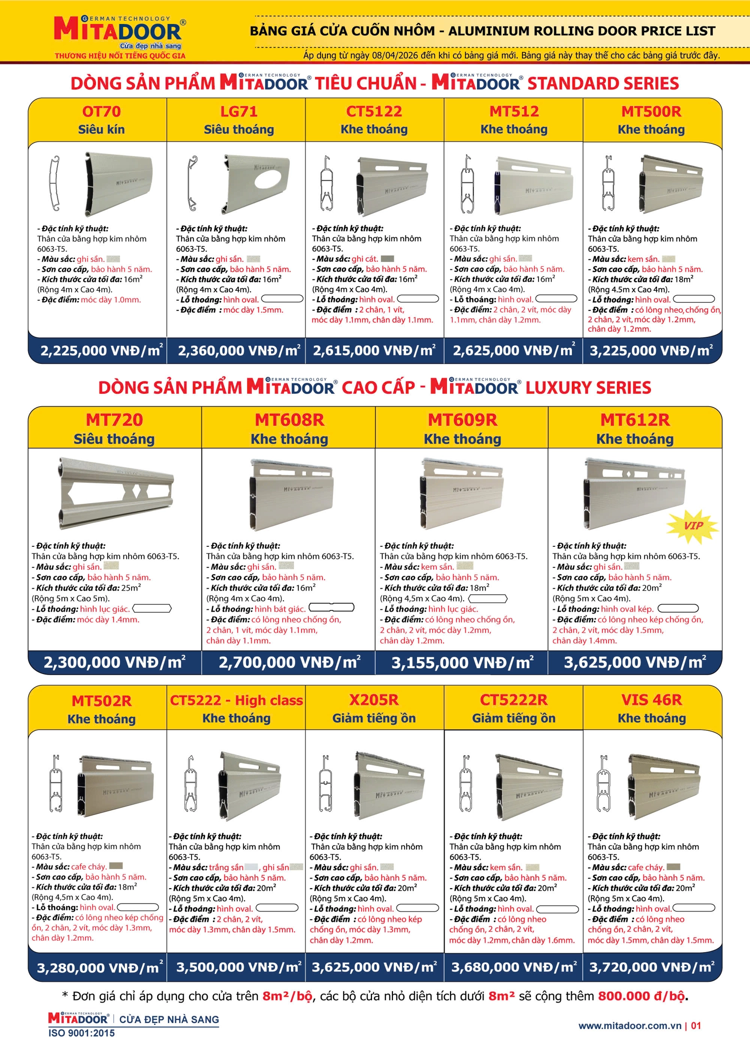 Báo giá dòng cửa cuốn tiêu chuẩn Mitadoor 