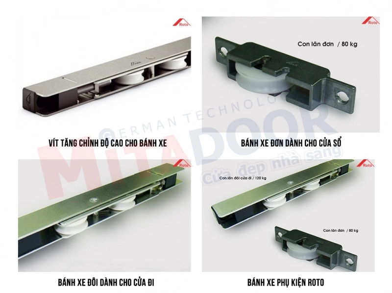 Bánh xe phụ kiện Roto Mitadoor chính hãng, vận hành nhẹ nhàng, êm ái