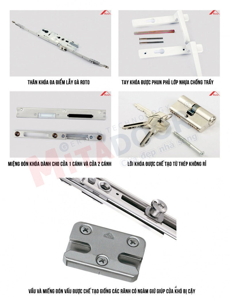 Bộ khóa đa điểm lẫy gà phụ kiện Roto Mitadoor