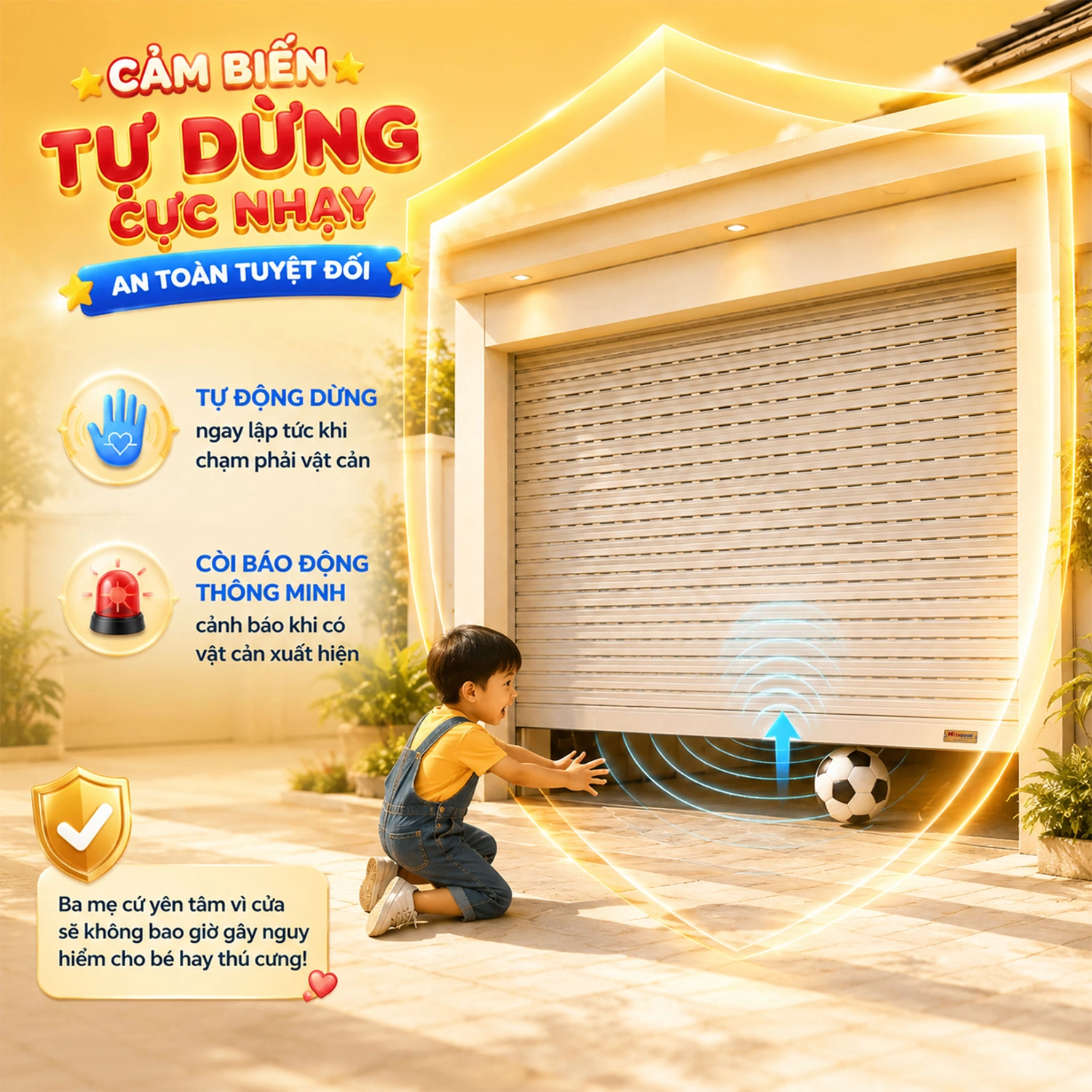 Cảm biến cửa cuốn tự dừng v&agrave; c&ograve;i b&aacute;o động th&ocirc;ng minh