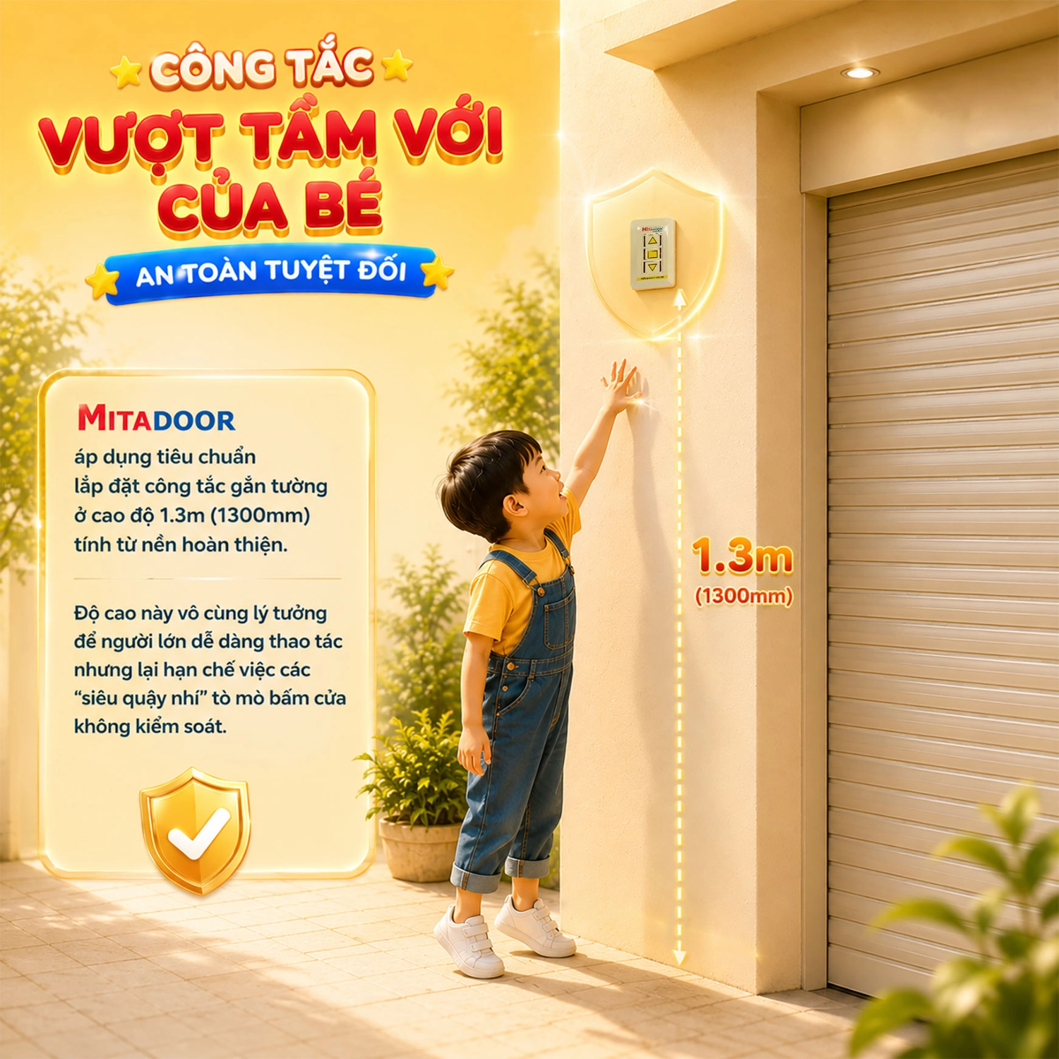 C&ocirc;ng tắc cao 1.3m, vượt tầm với trẻ nhỏ