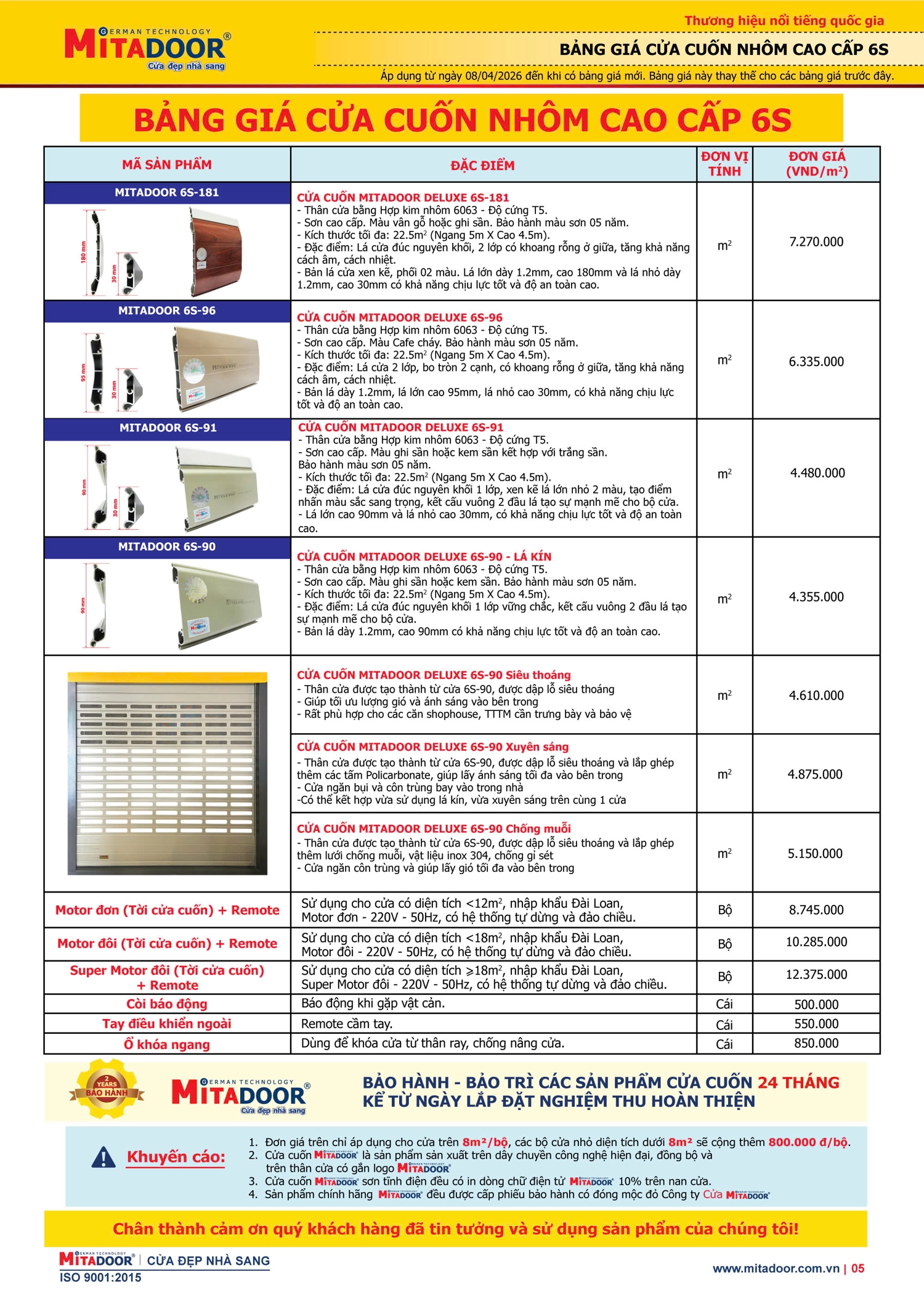 Bảng gi&aacute; d&ograve;ng cửa cuốn đặc biệt
