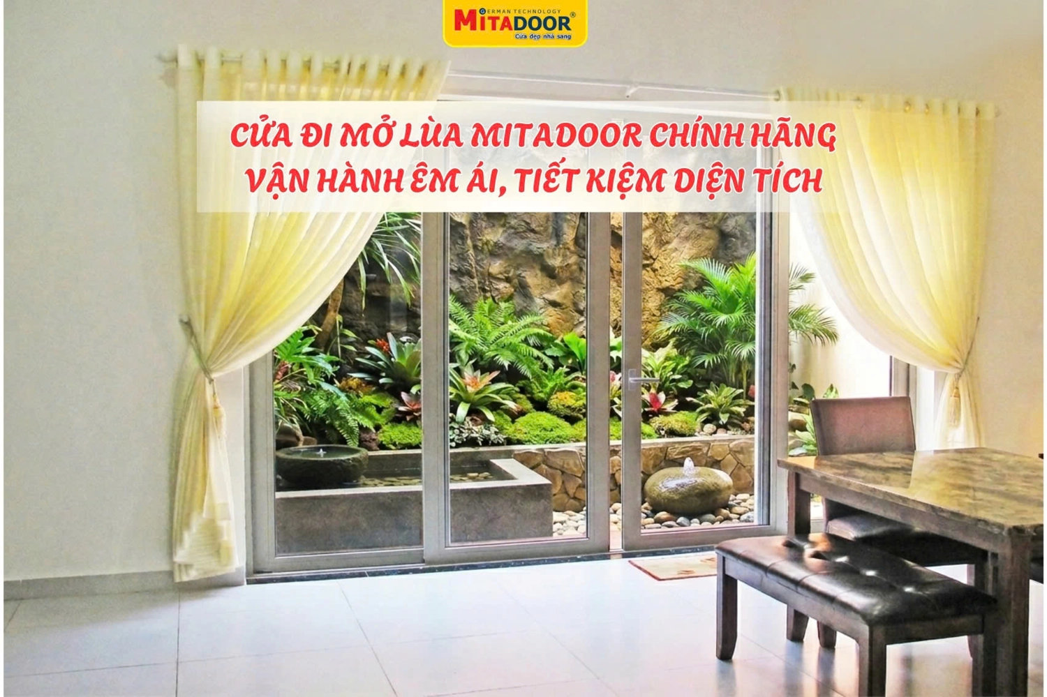 Cửa đi mở lùa Mitadoor chính hãng - Thẩm mỹ, vận hành êm ái, tiết kiệm diện tích