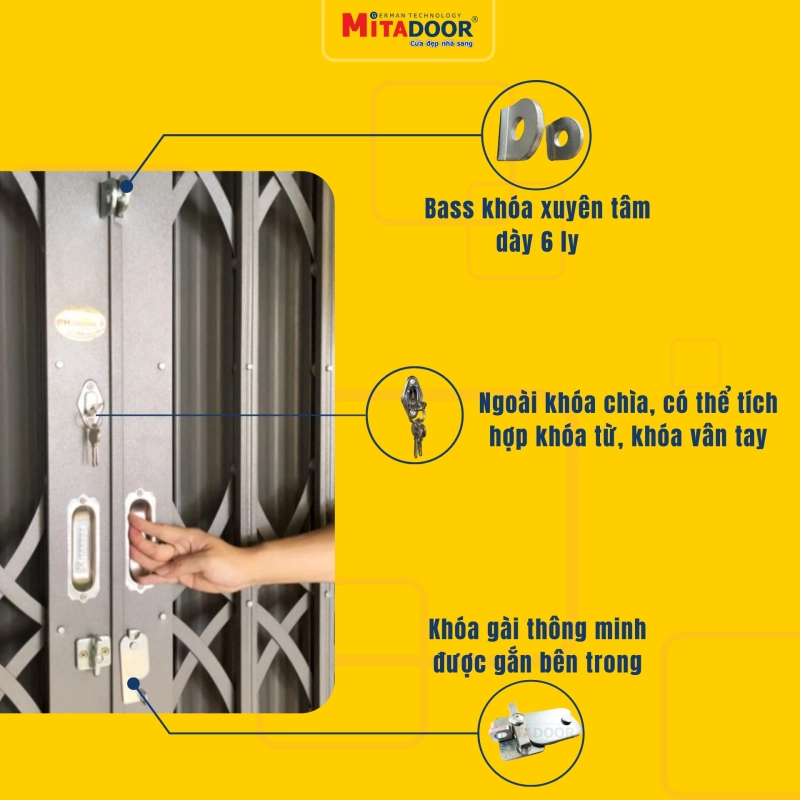 Phụ kiện cửa k&eacute;o th&eacute;p sơn tĩnh điện c&ocirc;ng nghệ Đức của Mitadoor