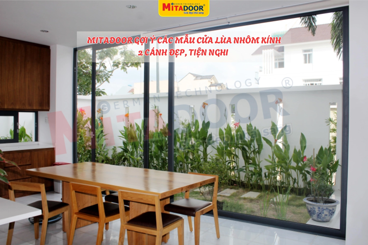 Cửa lùa nhôm kính 2 cánh Mitadoor thẩm mỹ, tiện nghi
