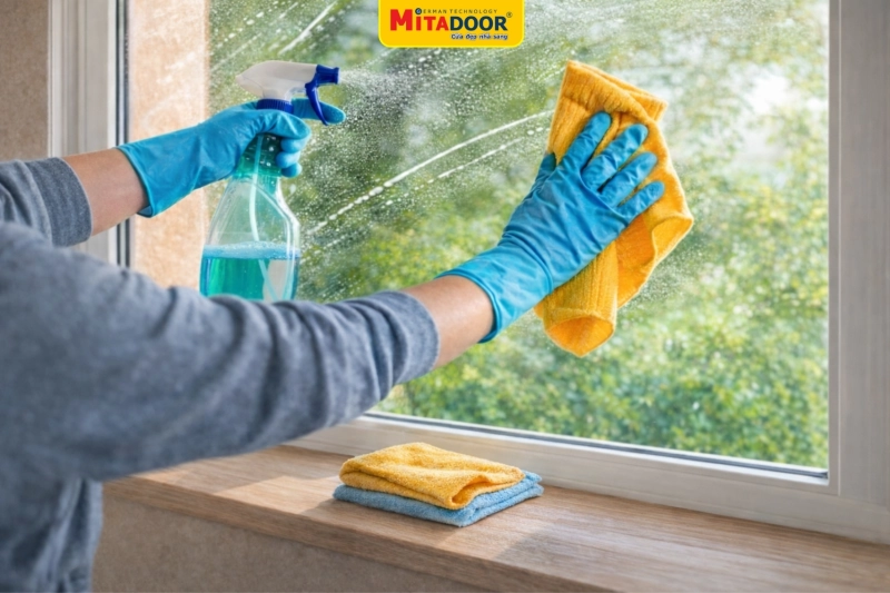 Sử dụng nước vệ sinh kính chuyên dụng giúp bảo vệ bề mặt kính và tăng tuổi thọ sử dụng sản phẩm 