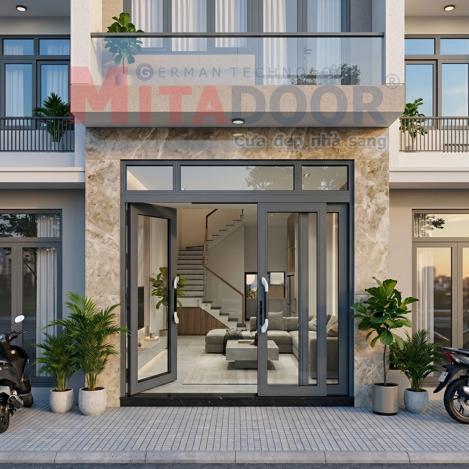 Cửa trượt quay Mitadoor kết hợp tinh tế giữa 2 cơ chế quay và trượt
