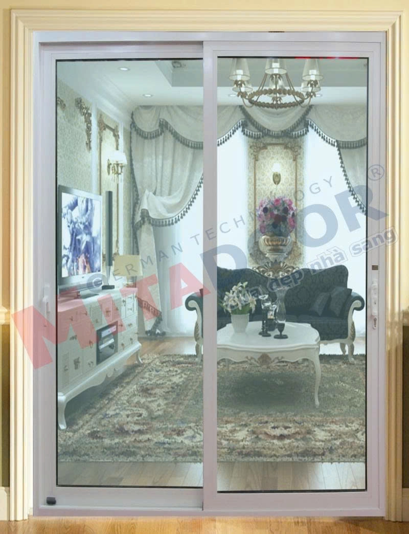Cửa lùa XF93 2 ray 2 cánh với lớp sơn tĩnh điện cao cấp, bền màu, vận hành êm ái, dễ sử dụng