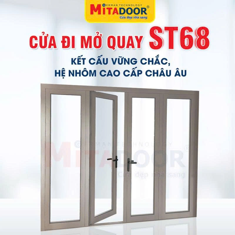 Cửa đi mở quay Mitadoor hệ nhôm Châu Âu ST68 sang trọng, chuẩn phong thủy