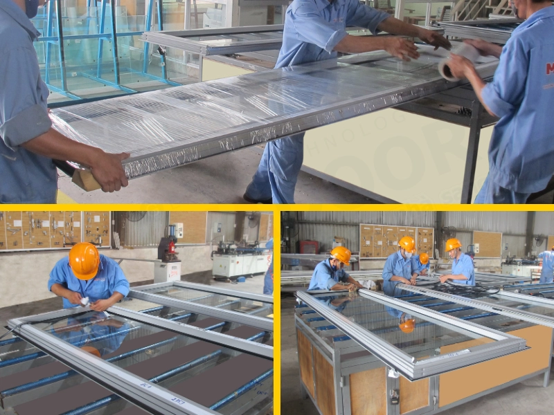 C&ocirc;ng đoạn gắn ron cao su v&agrave; lắp r&aacute;p đ&oacute;ng g&oacute;i th&agrave;nh phẩm tại xưởng của Mitadoor