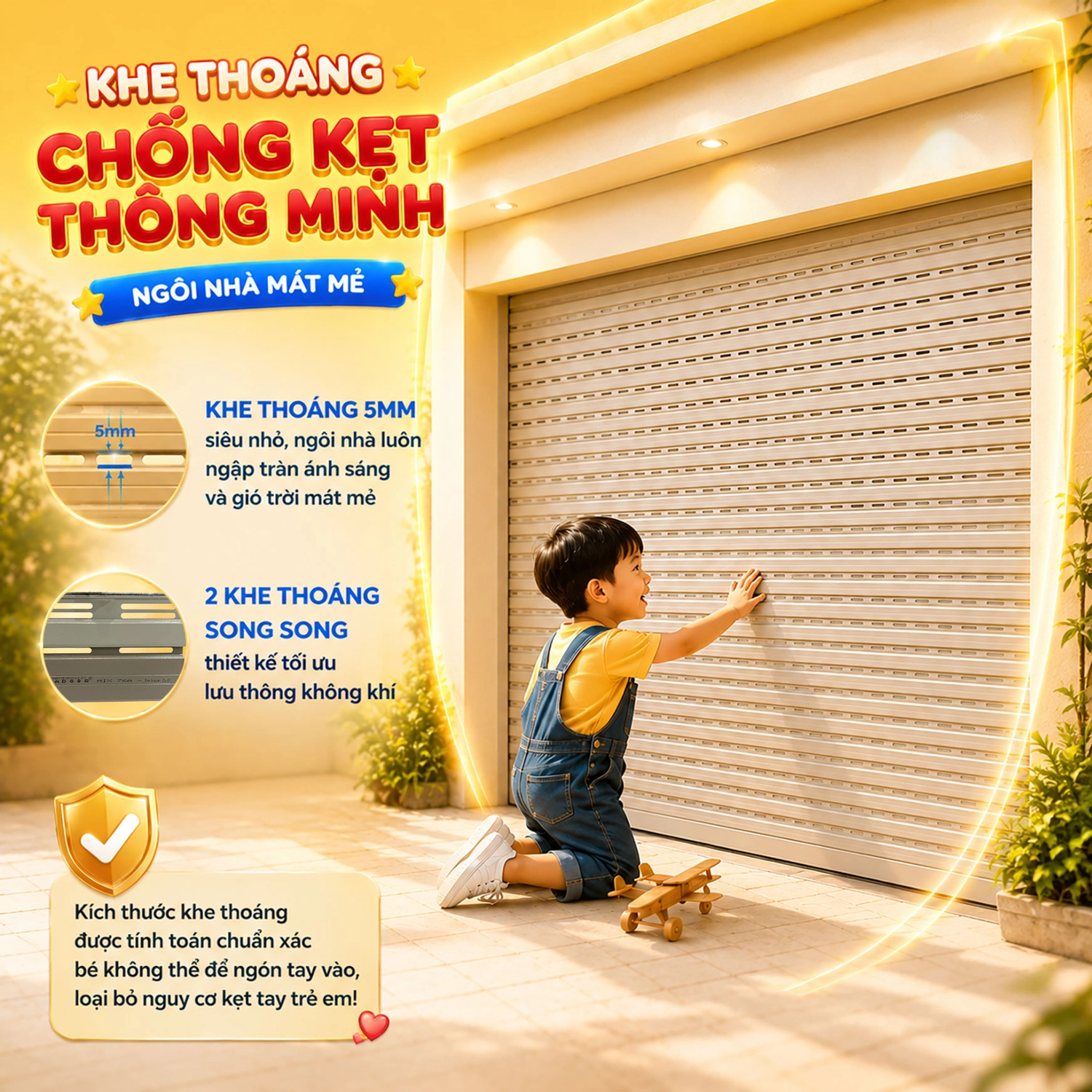 Khe tho&aacute;ng 5mm, gi&uacute;p tho&aacute;ng kh&iacute;, chống kẹt tay