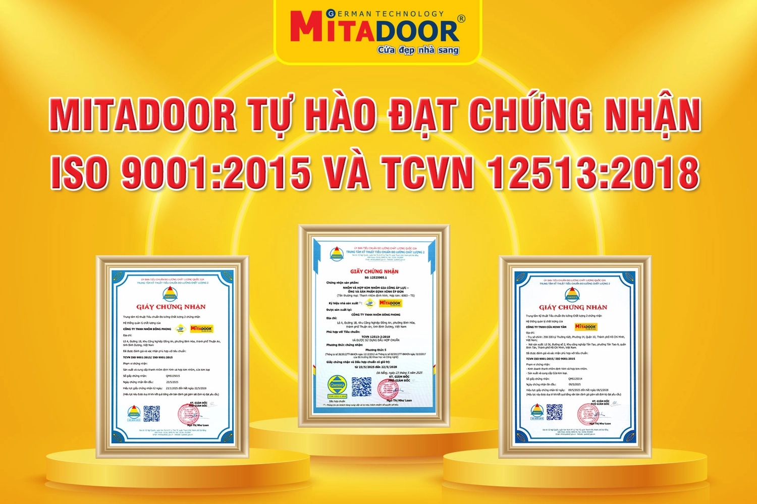 Mitadoor tự hào đạt chứng nhận ISO 9001:2015 và TCVN 12513:2018