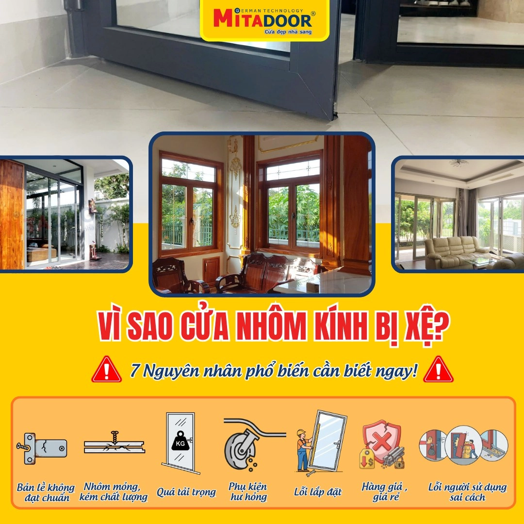 Cửa nhôm kính bị xệ bởi nhiều nguyên nhân gây nên