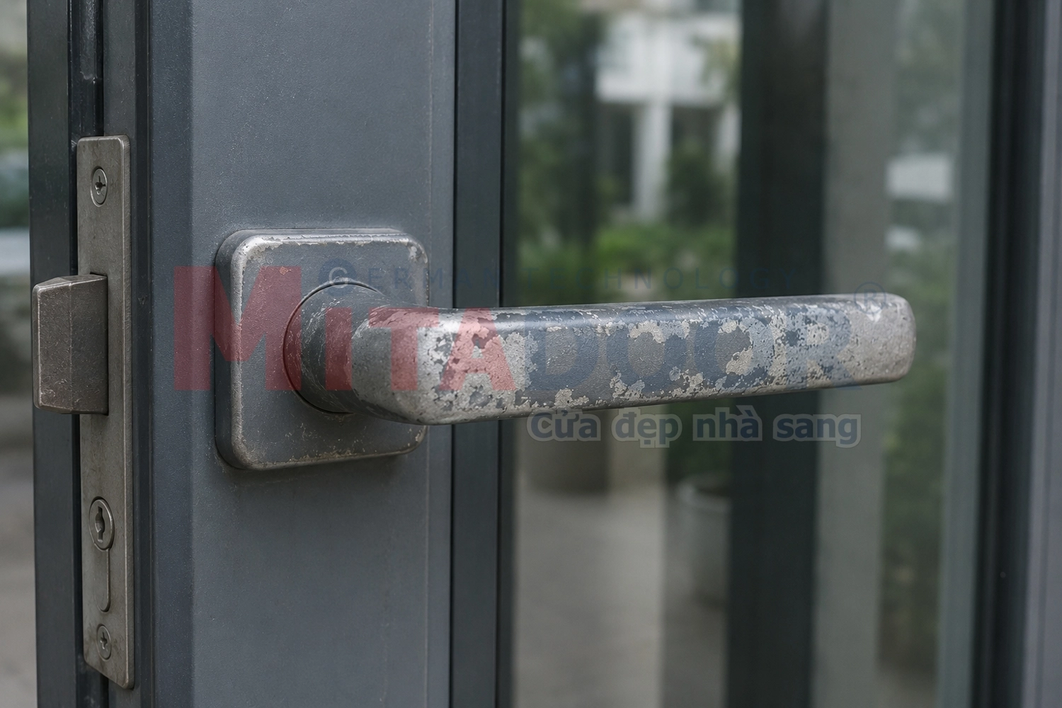 Tay nắm cửa nhôm kính bị phai màu do sử dụng sơn tĩnh điện kém chất lượng, nhanh bong tróc, mất thẩm mỹ hoặc do vệ sinh cửa sai cách