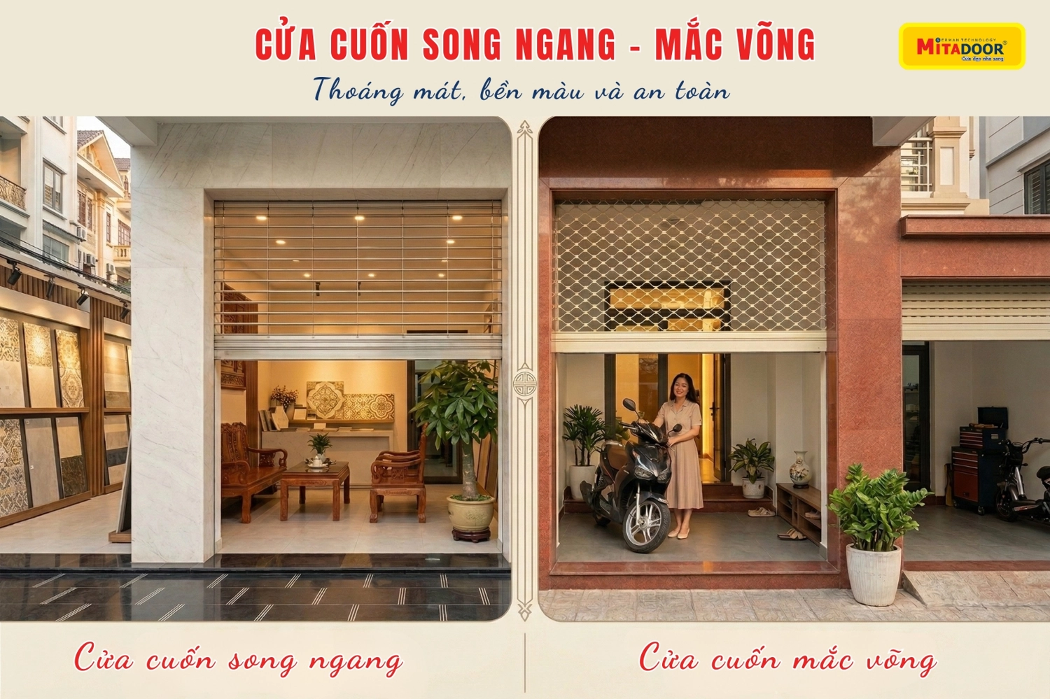Cửa cuốn song ngang, mắc v&otilde;ng Mitadoor gi&uacute;p kh&ocirc;ng gian tho&aacute;ng m&aacute;t
