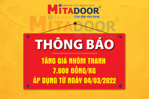 Thông báo - Hoạt động THÔNG BÁO TĂNG GIÁ NHÔM THANH  ĐỊNH HÌNH 7.000 NGÀN ĐỒNG/KG ÁP DỤNG NGÀY 04/03/2022