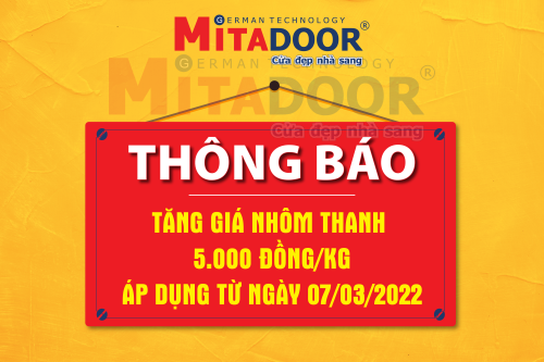 Thông báo - Hoạt động THÔNG BÁO TĂNG GIÁ NHÔM THANH ĐỊNH HÌNH 5.000 NGÀN ĐỒNG/KG ÁP DỤNG NGÀY 07/03/2022