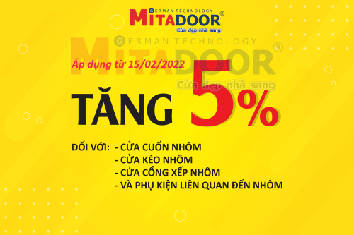 Thông báo - Hoạt động Thông báo tăng giá 5% sản phẩm liên quan đến nhôm, từ ngày 15/02/2022