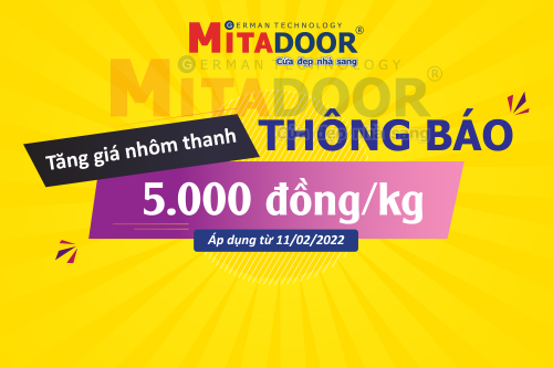 Thông báo - Hoạt động THÔNG BÁO TĂNG GIÁ NHÔM THANH  ĐỊNH HÌNH 5.000 NGÀN ĐỒNG/KG ÁP DỤNG NGÀY 11/02/2022