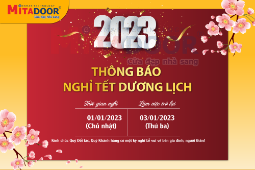 Thông báo - Hoạt động Thông báo Lịch nghỉ Tết Dương lịch 2023 của Công ty Cửa Mitadoor.