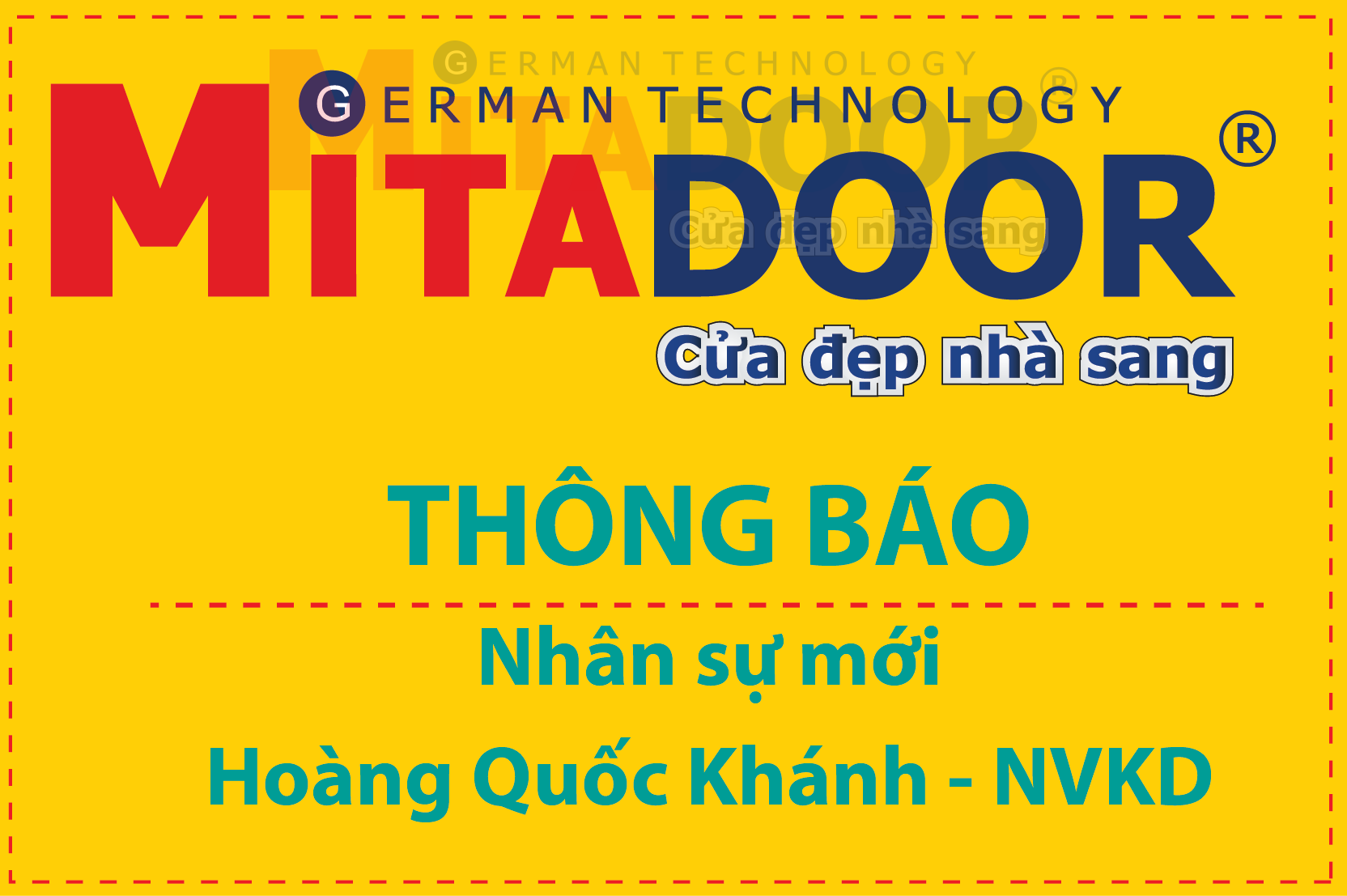 Tin tức sự kiện THÔNG BÁO NHÂN SỰ MỚI - HOÀNG QUỐC KHÁNH - NVKD