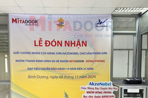 Thông báo - Hoạt động NHÀ MÁY NHÔM MITADOOR ĐÔNG PHONG ĐẠT CHỨNG NHẬN BẢO HÀNH SƠN AAMA 2604 - 25 NĂM CỦA AKZO NOBEL