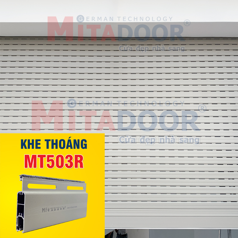 Dòng đặc biệt - dày 1.3Ly – 3.0Ly CỬA CUỐN NHÔM KHE THOÁNG MITADOOR MT503R RON KÉP CHỐNG ỒN