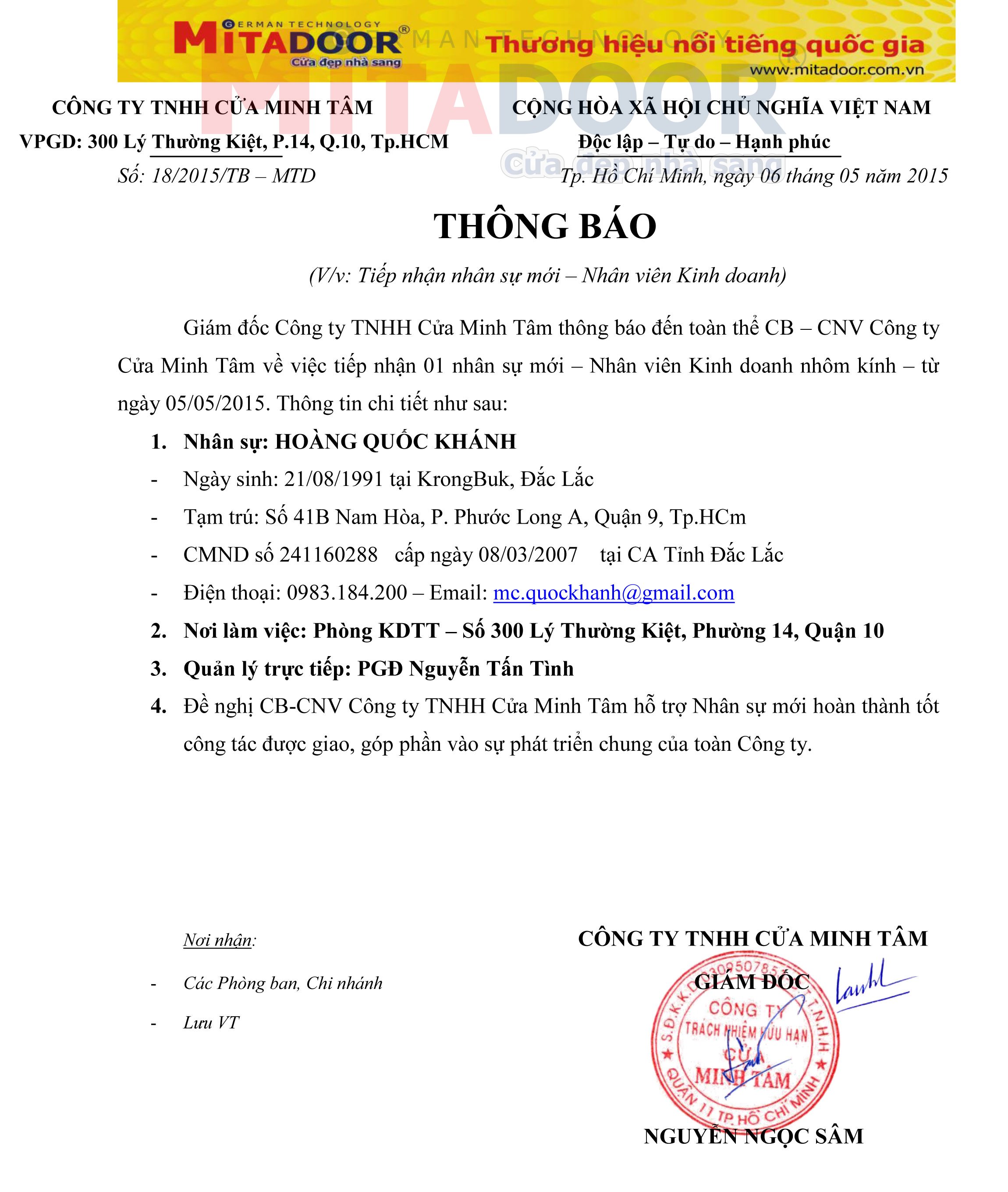 thong bao nhan su mitadoor