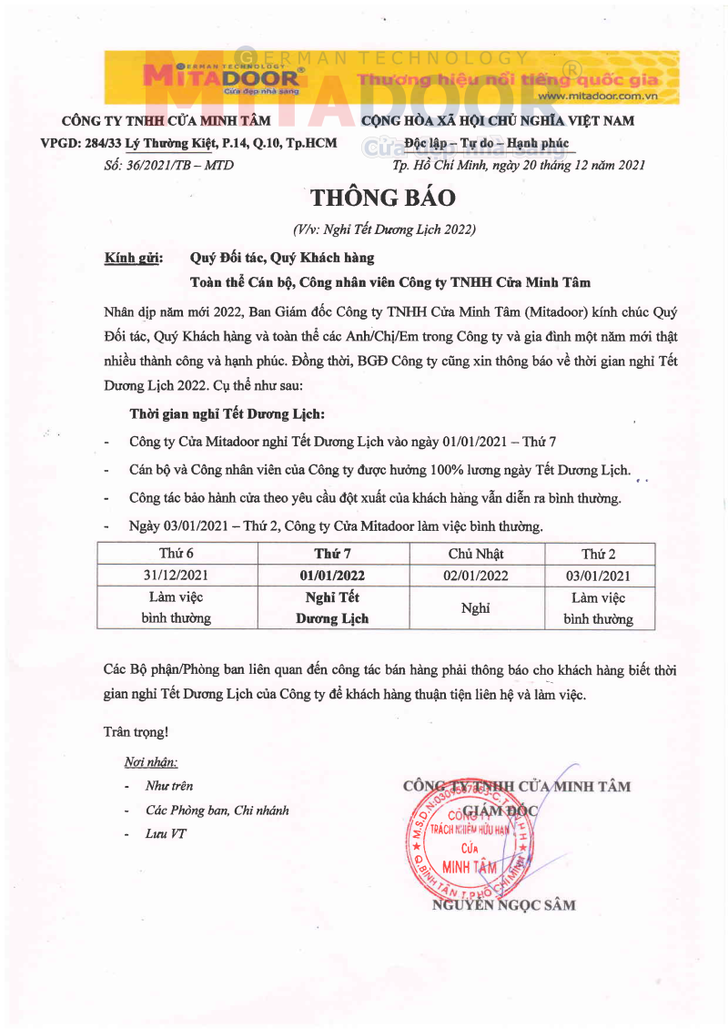 Lịch nghỉ Tết dương lich 2022