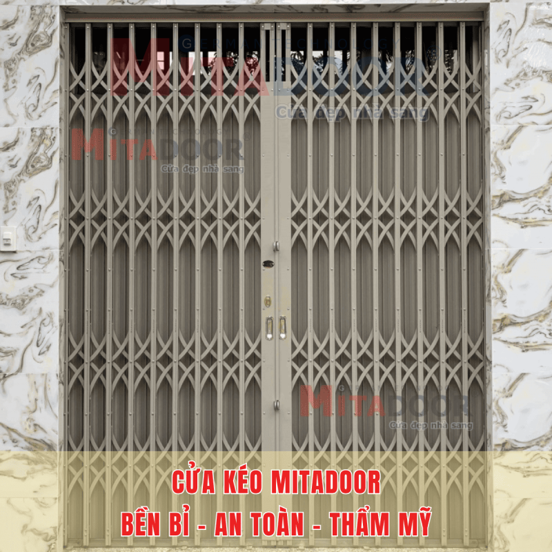 Cửa k&eacute;o Mitadoor đảm bảo bền bỉ, an to&agrave;n v&agrave; tạo n&ecirc;n thẩm mỹ cho mặt tiền ng&ocirc;i nh&agrave;