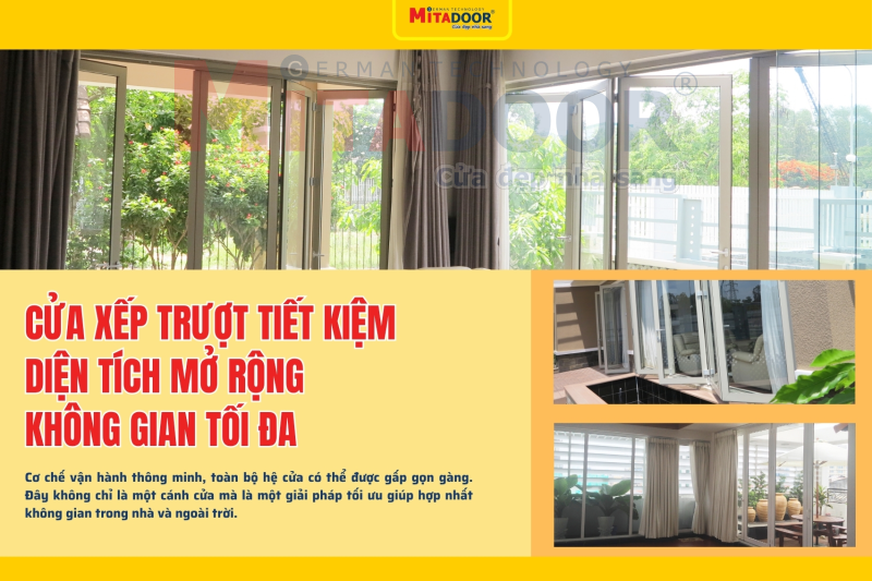 Cửa xếp trượt gi&uacute;p tiết kiệm diện t&iacute;ch mở rộng kh&ocirc;ng gian tối đa