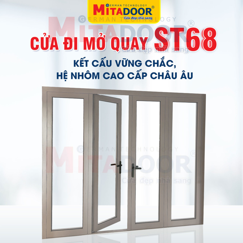 Cửa đi mở quay Mitadoor hệ nhôm Châu Âu ST68 sang trọng Cửa đi mở quay Mitadoor hệ nhôm Châu Âu ST68 sang trọng