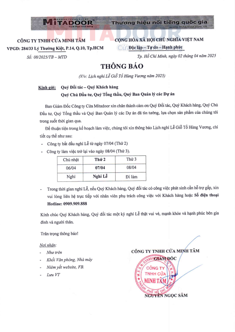 Thông báo nghỉ lễ Giỗ Tổ Hùng Vương 2025 Thông báo nghỉ lễ Giỗ Tổ Hùng Vương 2025