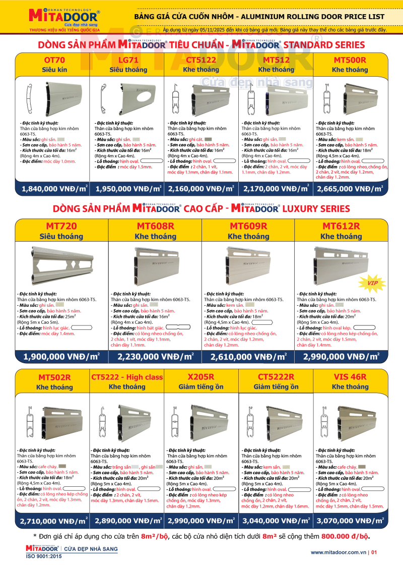 Bảng giá cửa cuốn nhôm Mitadoor Bảng giá cửa cuốn nhôm Mitadoor