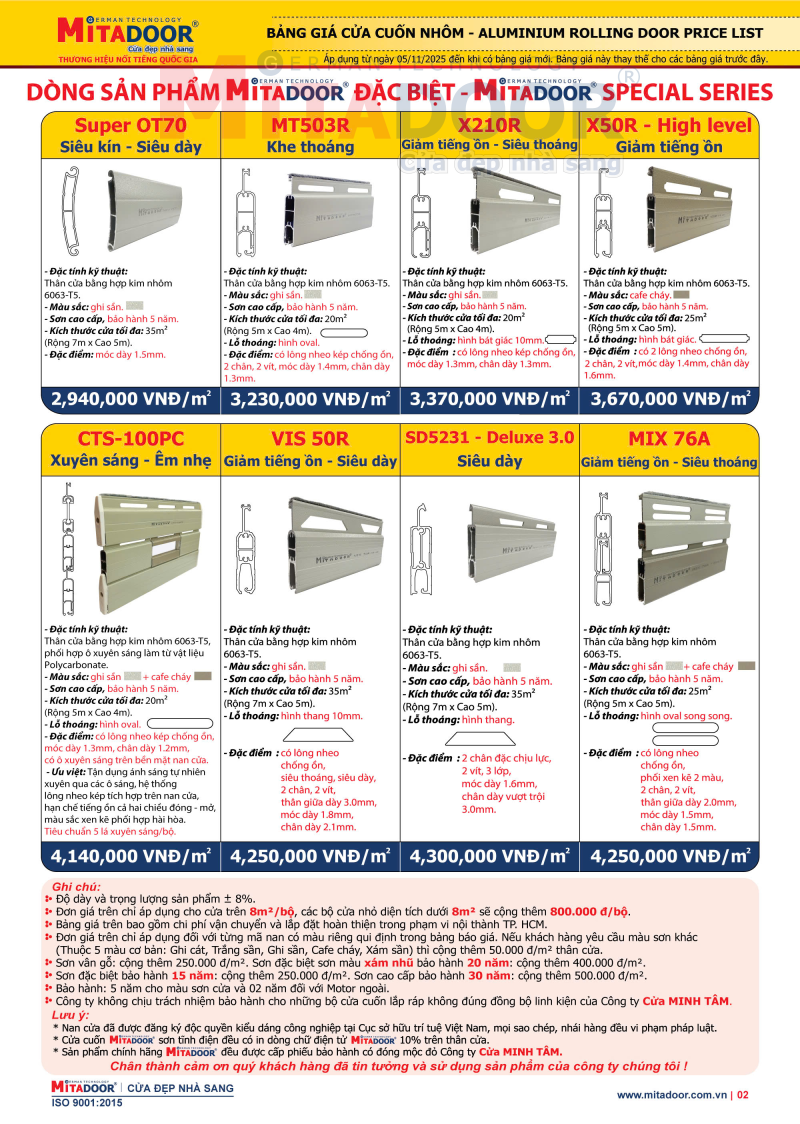 Bảng giá cửa cuốn nhôm Mitadoor Bảng giá cửa cuốn nhôm Mitadoor