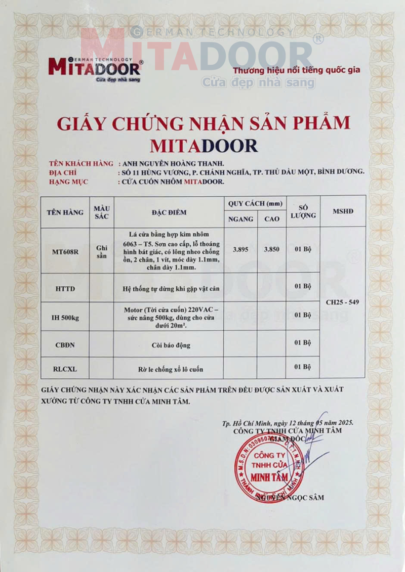 Giấy chứng nhận sản phẩm Mitadoor (Hình ảnh minh hoạ thật 100%) Giấy chứng nhận sản phẩm Mitadoor (Hình ảnh minh hoạ thật 100%)