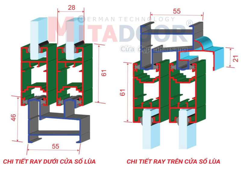 Chi tiết lắp đặt cửa sổ mở lùa hệ nhôm Mitadoor DP Chi tiết lắp đặt cửa sổ mở lùa hệ nhôm Mitadoor DP