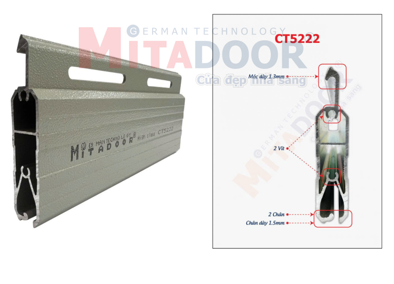 Nan cửa cuốn nhôm Mitadoor CT5222 Nan cửa cuốn nhôm Mitadoor CT5222