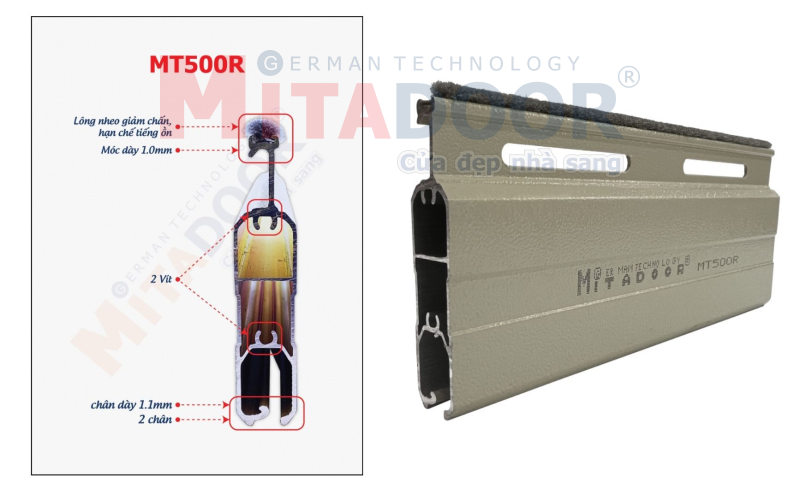 Nan cửa cuốn nhôm Mitadoor Khe thoáng MT500R Nan cửa cuốn nhôm Mitadoor Khe thoáng MT500R
