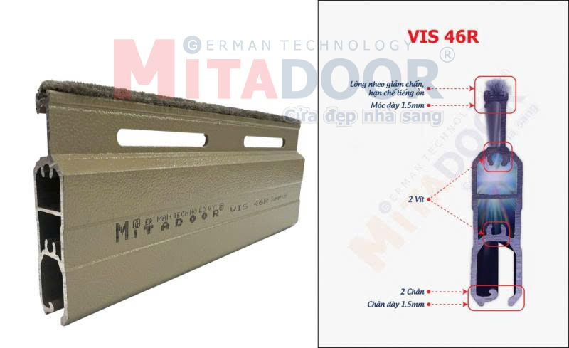 Nan cửa cuốn nhôm Mitadoor khe thoáng VIS46R Nan cửa cuốn nhôm Mitadoor khe thoáng VIS46R