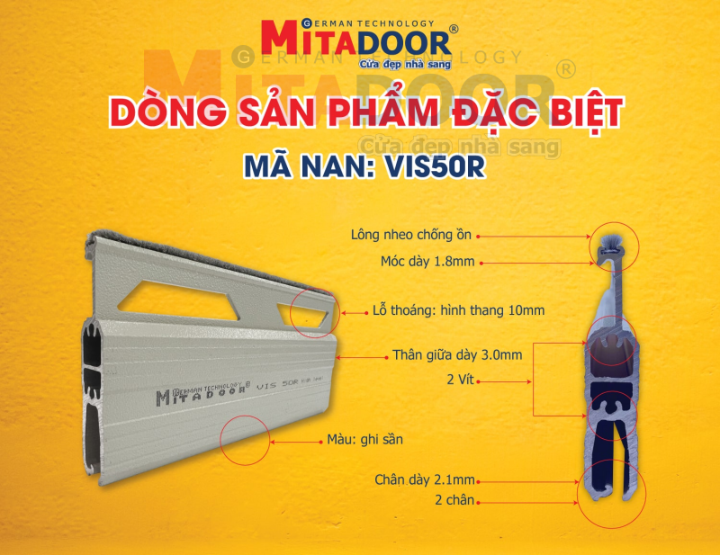 Nan cửa cuốn siêu dày Mitadoor VIS 50R Nan cửa cuốn siêu dày Mitadoor VIS 50R