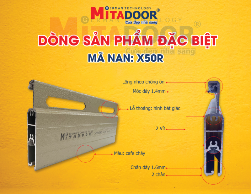 Nan cửa cuốn nhôm Mitadoor X50R Nan cửa cuốn nhôm Mitadoor X50R