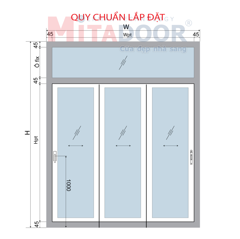 Quy chuẩn lắp đặt Cửa đi mở lùa 3 ray hệ ST-96