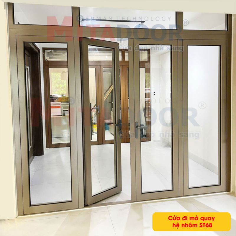 Cửa đi mở quay hệ nhôm Châu Âu ST68 sang trọng, mang đậm tính phong thủy