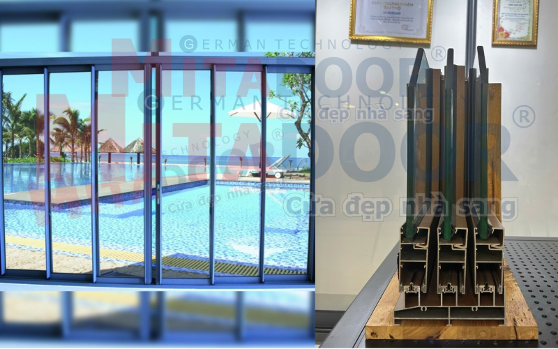 Cửa đi mở lùa - hệ nhôm Technal Mitadoor ST96 - 3 ray bền vững, sang trọng