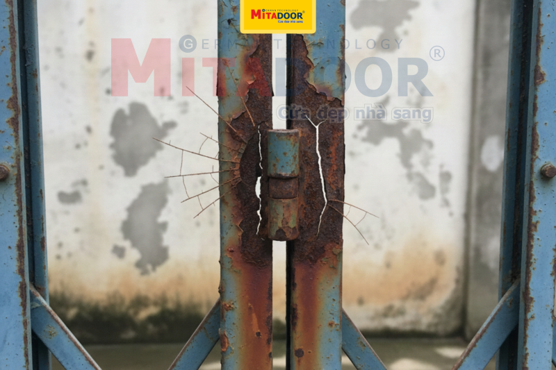 Mối hàn bị rỉ sét hoặc nứt là tình trạng thường gặp ở các dòng cửa kéo giá rẻ, sử dụng lâu năm Mối hàn bị rỉ sét hoặc nứt là tình trạng thường gặp ở các dòng cửa kéo giá rẻ, sử dụng lâu năm