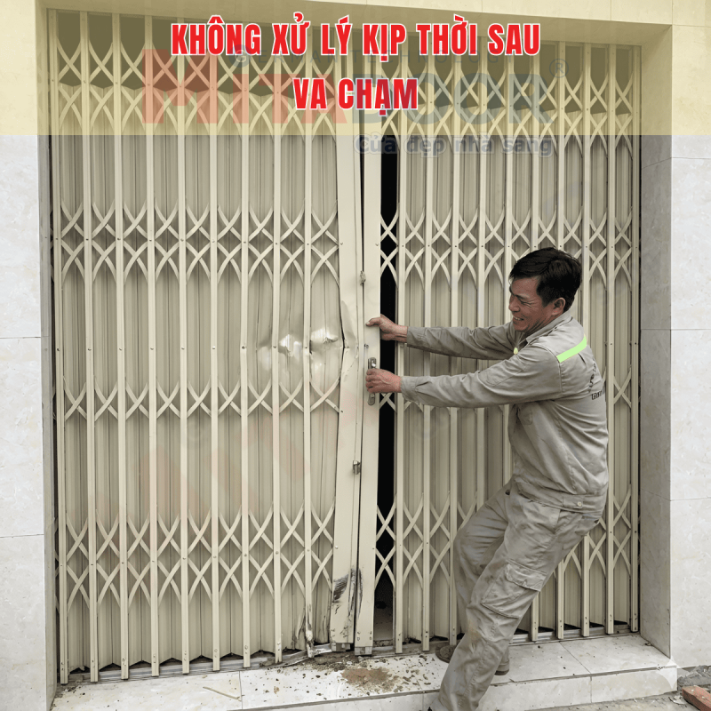 Những va chạm, va đập khiến cửa k&eacute;o m&oacute;p m&eacute;o, biến dạng