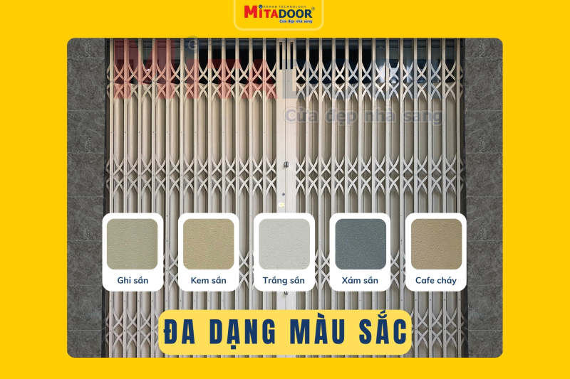 Cửa kéo thép sơn tĩnh điện công nghệ Đức của Mitadoor với 5 màu sắc đặc biệt giúp khách hàng thoải mái chọn lựa Cửa kéo thép sơn tĩnh điện công nghệ Đức của Mitadoor với 5 màu sắc đặc biệt giúp khách hàng thoải mái chọn lựa