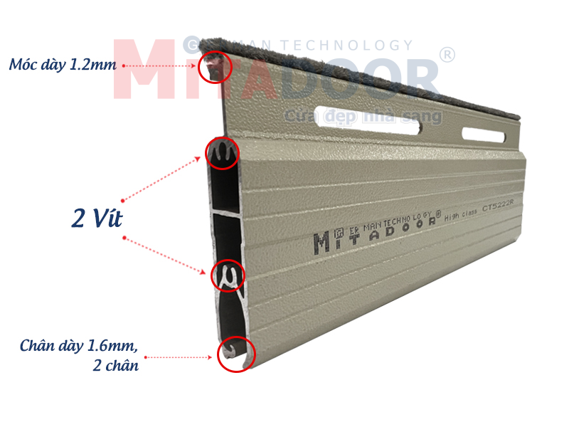 Mặt cắt nan cửa cuốn nhôm Mitadoor CT5222R Mặt cắt nan cửa cuốn nhôm Mitadoor CT5222R